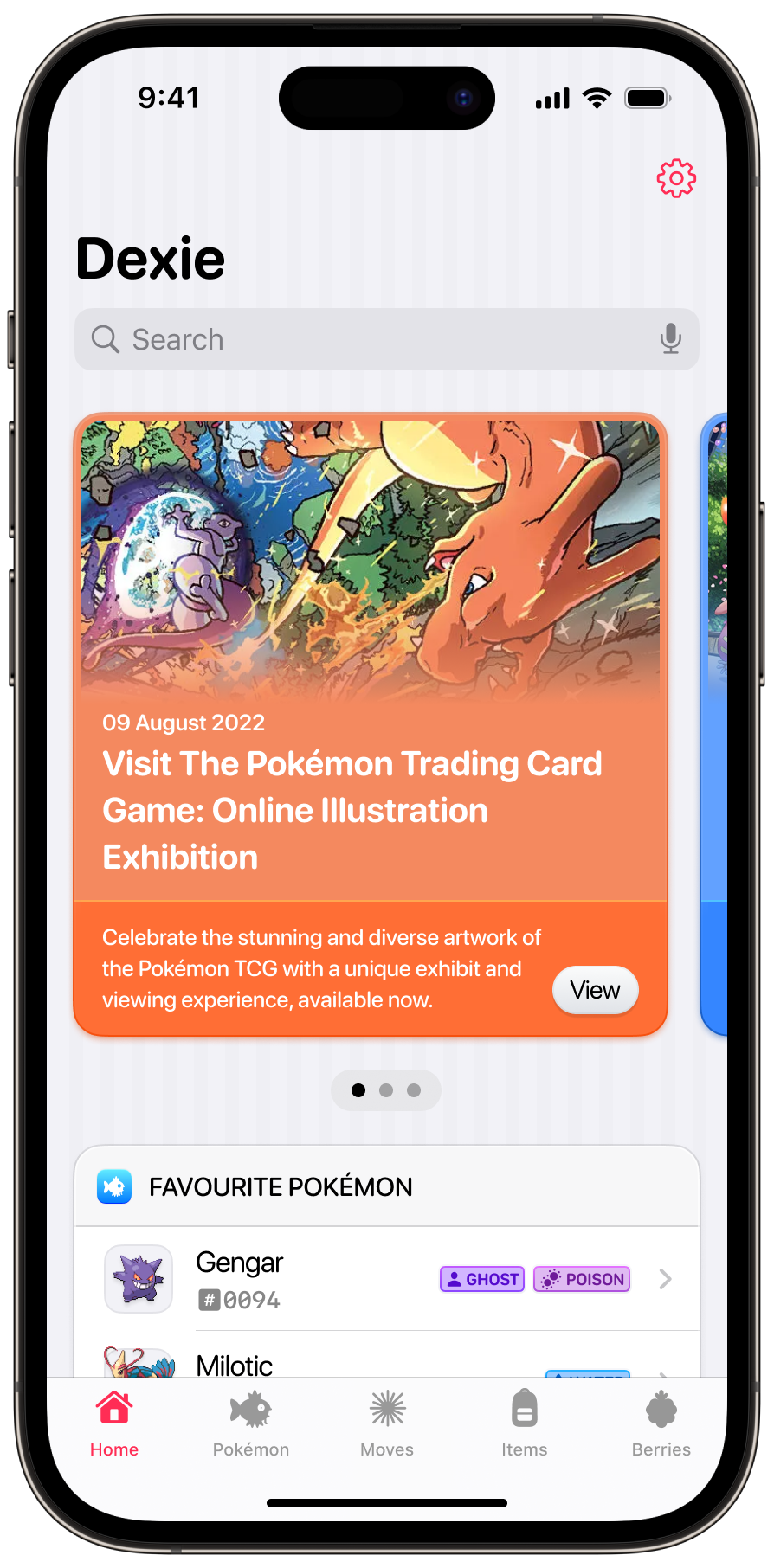 A UI design showing the detail view for the Pokémon® Charizard